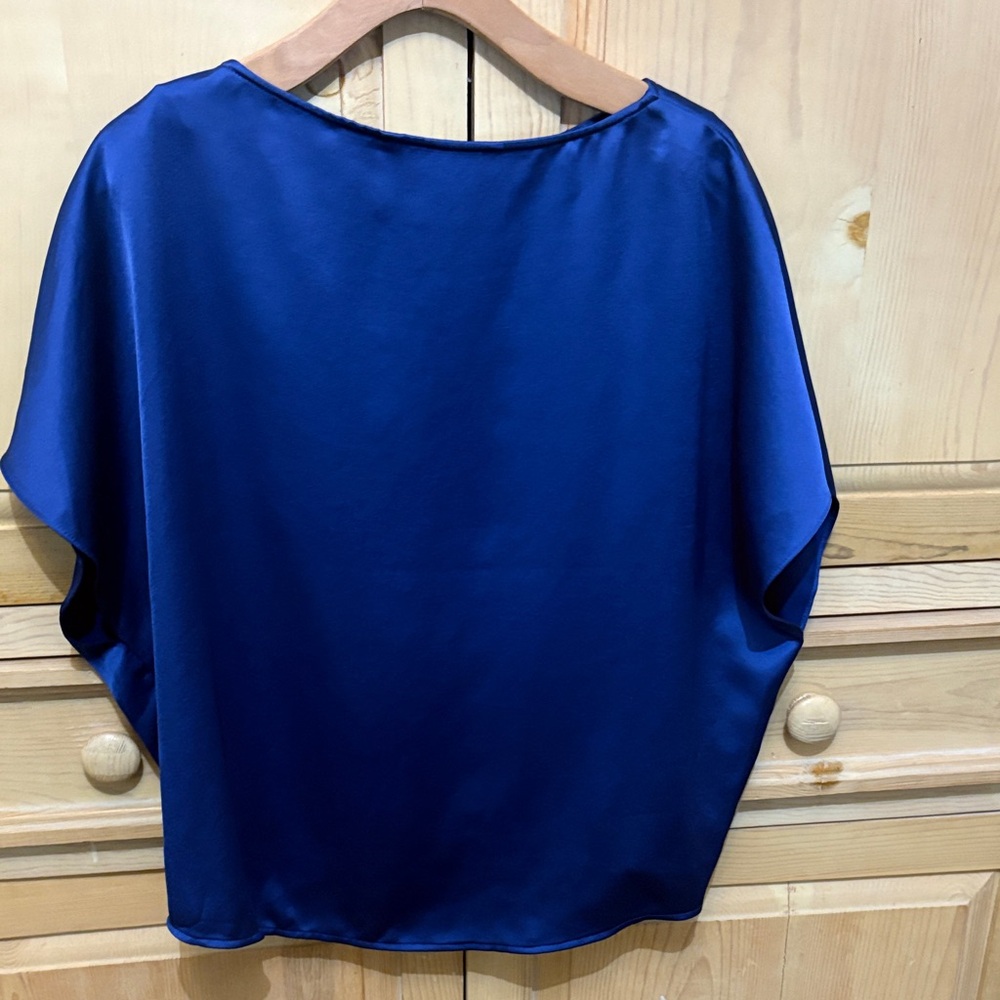 Trina Turk Royal Blue Satin Dolman Sleeve Blouse - Picture 2 of 4